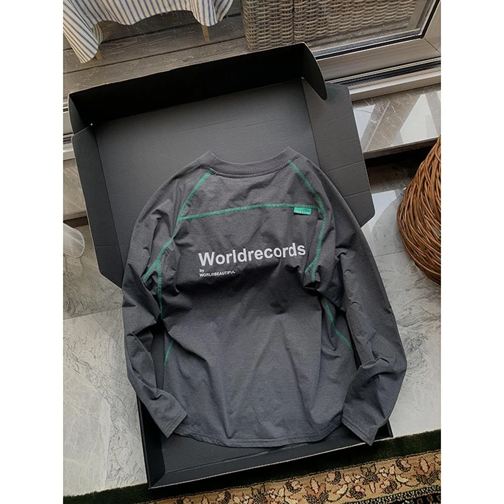 美式撞色拼接骑行速干长袖t恤衫cleanfit户外机能运动圆领打底衫