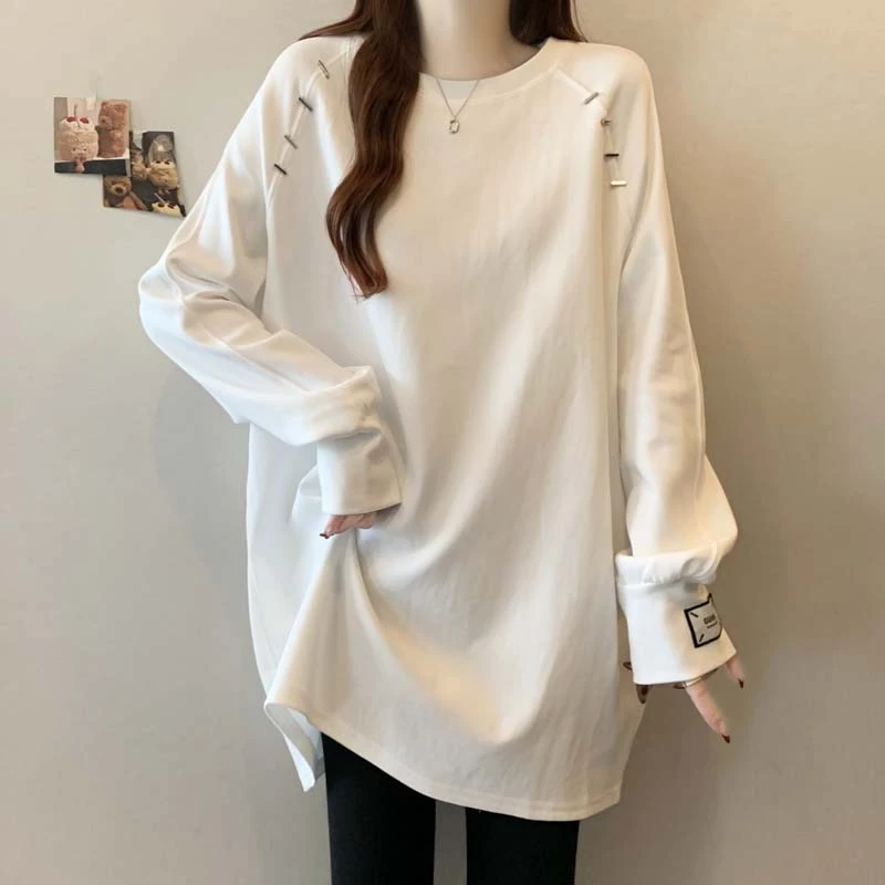 2025春季新款大码女装胖妹妹欧货大版长袖T恤宽松中长款打底衫潮