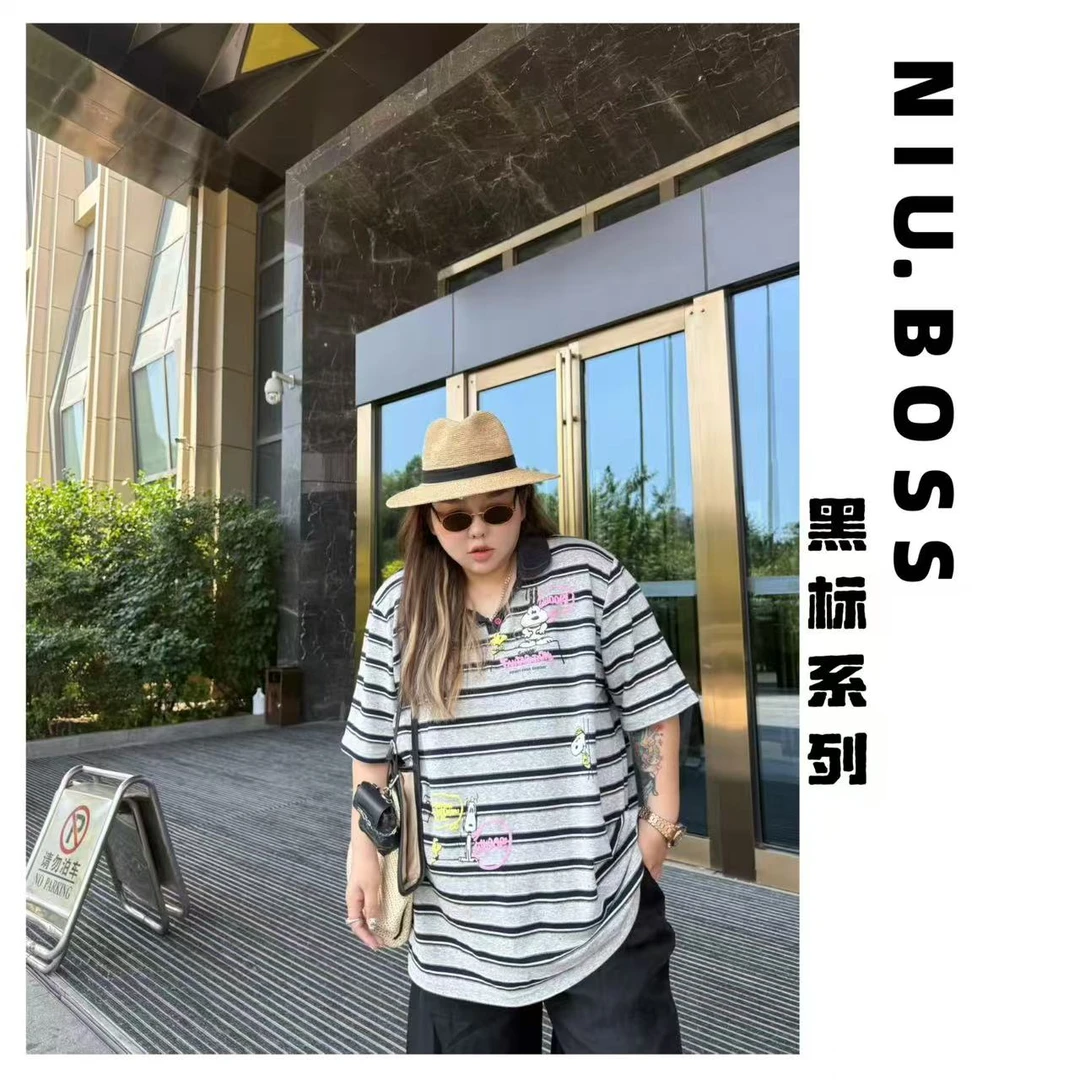 Three Ten. N大码250斤“史努比”卡通涂鸦POLO领半袖T恤