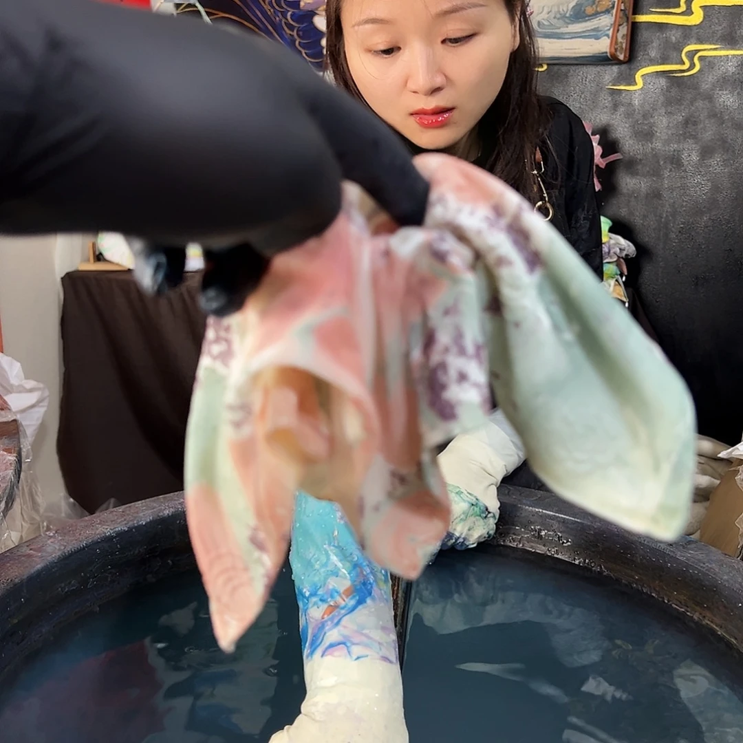 260山茶方巾发圈粉蓝紫碎花