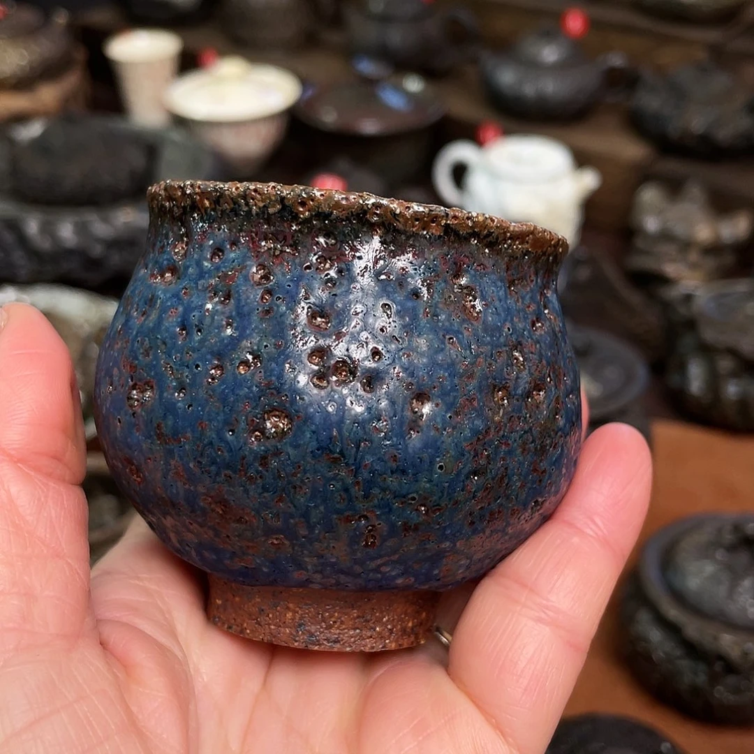 壶柴烧虫洞原矿铜釉志野主人杯