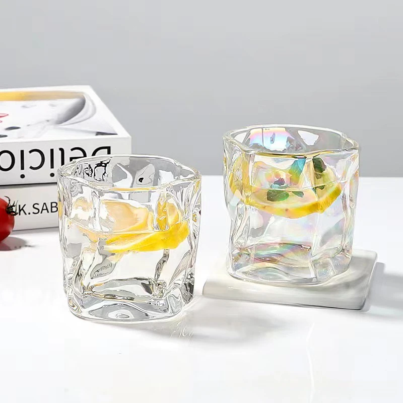 不规则折纸扭扭杯威士忌酒杯家用玻璃杯创意简约果汁杯牛奶杯