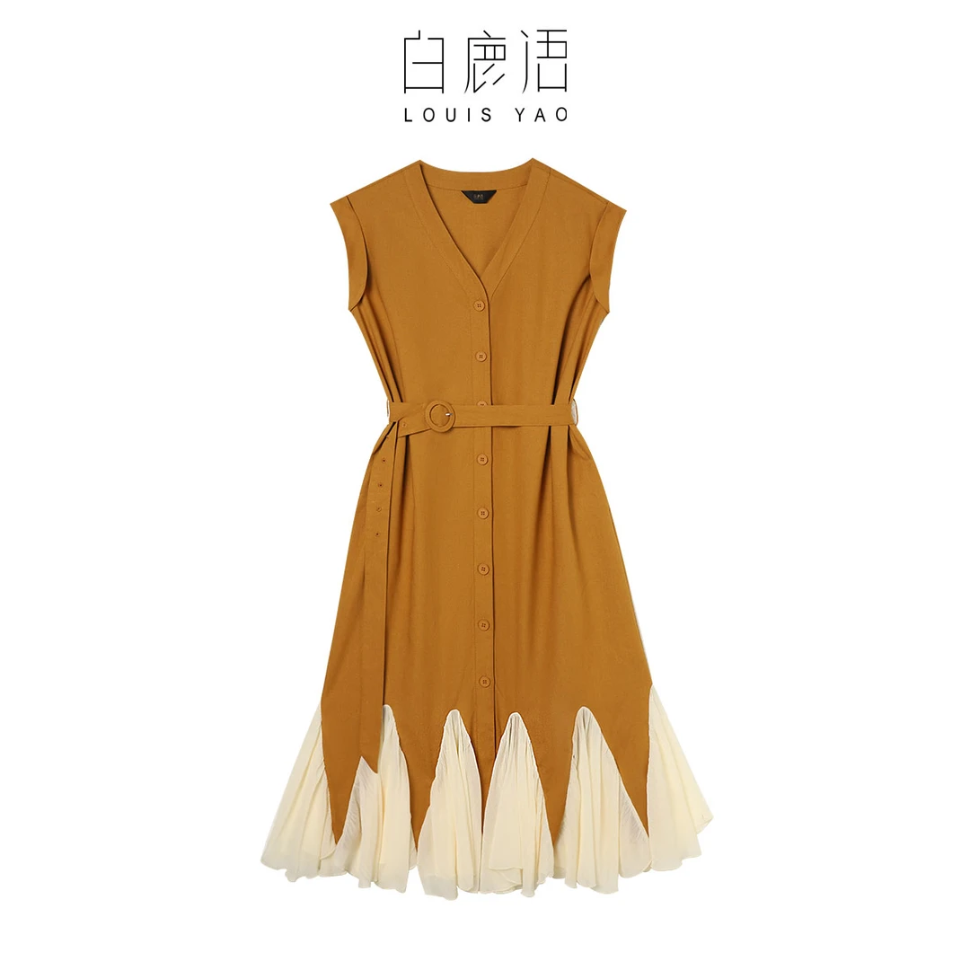 【商场同款新品】白鹿语下摆拼接撞色网纱显瘦连衣裙YU20572