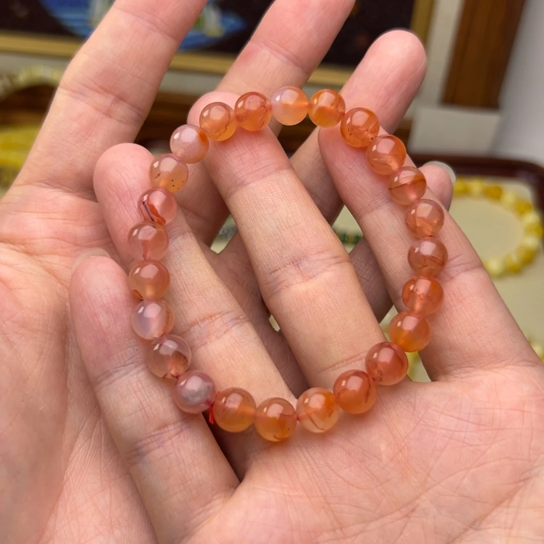 琥珀未镶嵌裸石8.3圆珠红南