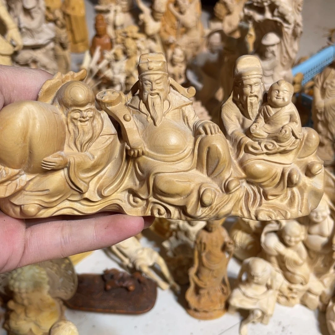 黄杨木微瑕福禄寿