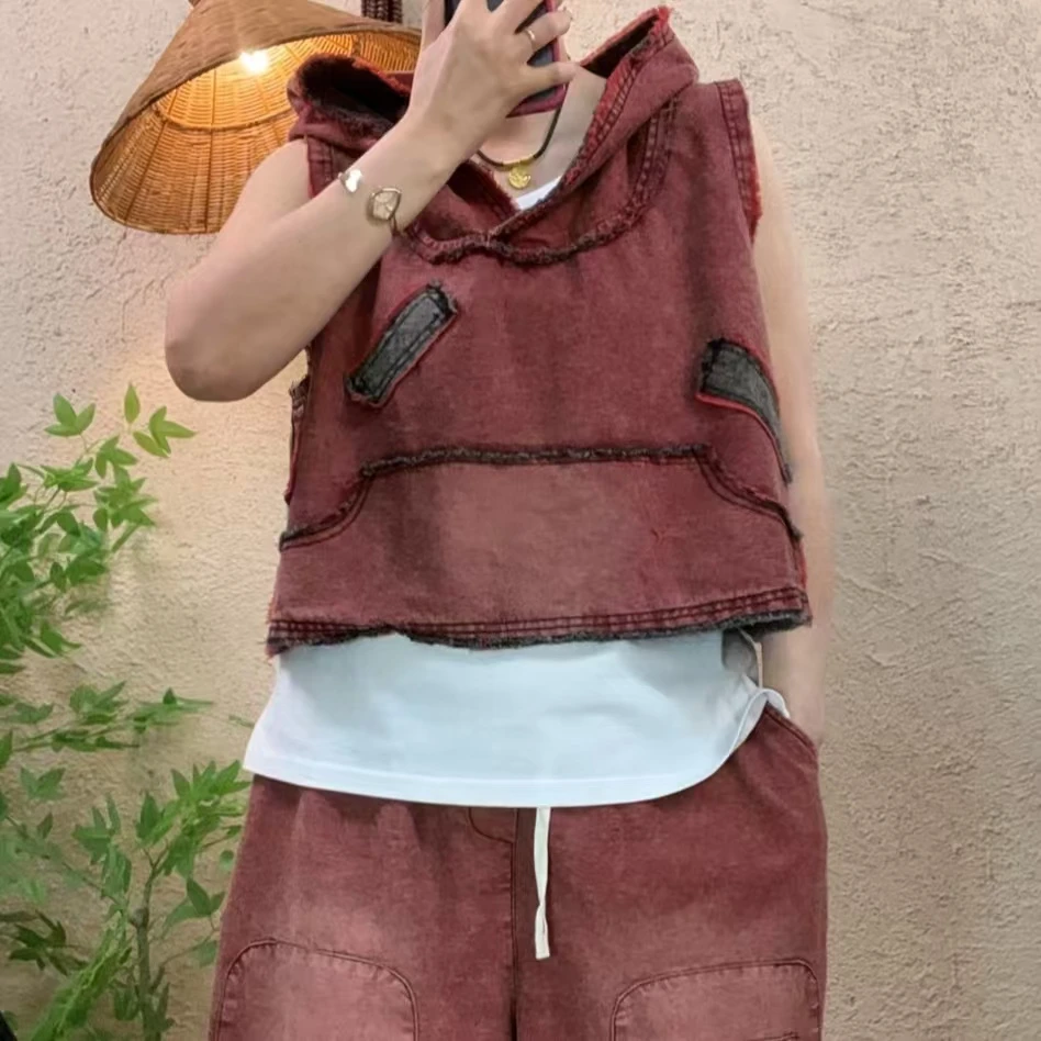 啵啵CM25916毛边贴布百搭休闲帽马甲