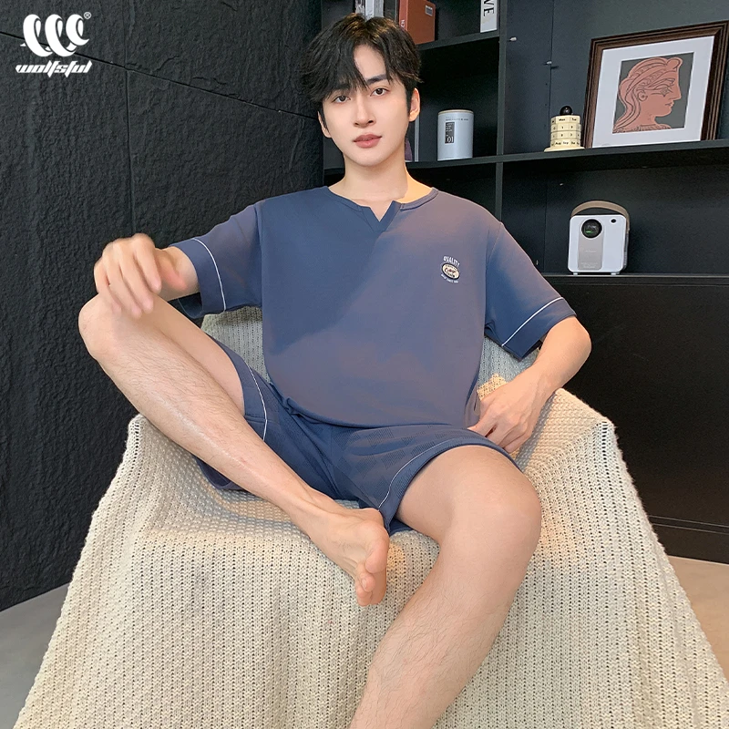 睡衣男款夏季款2025年新款纯棉V领短袖男士可外出睡衣家居服套装