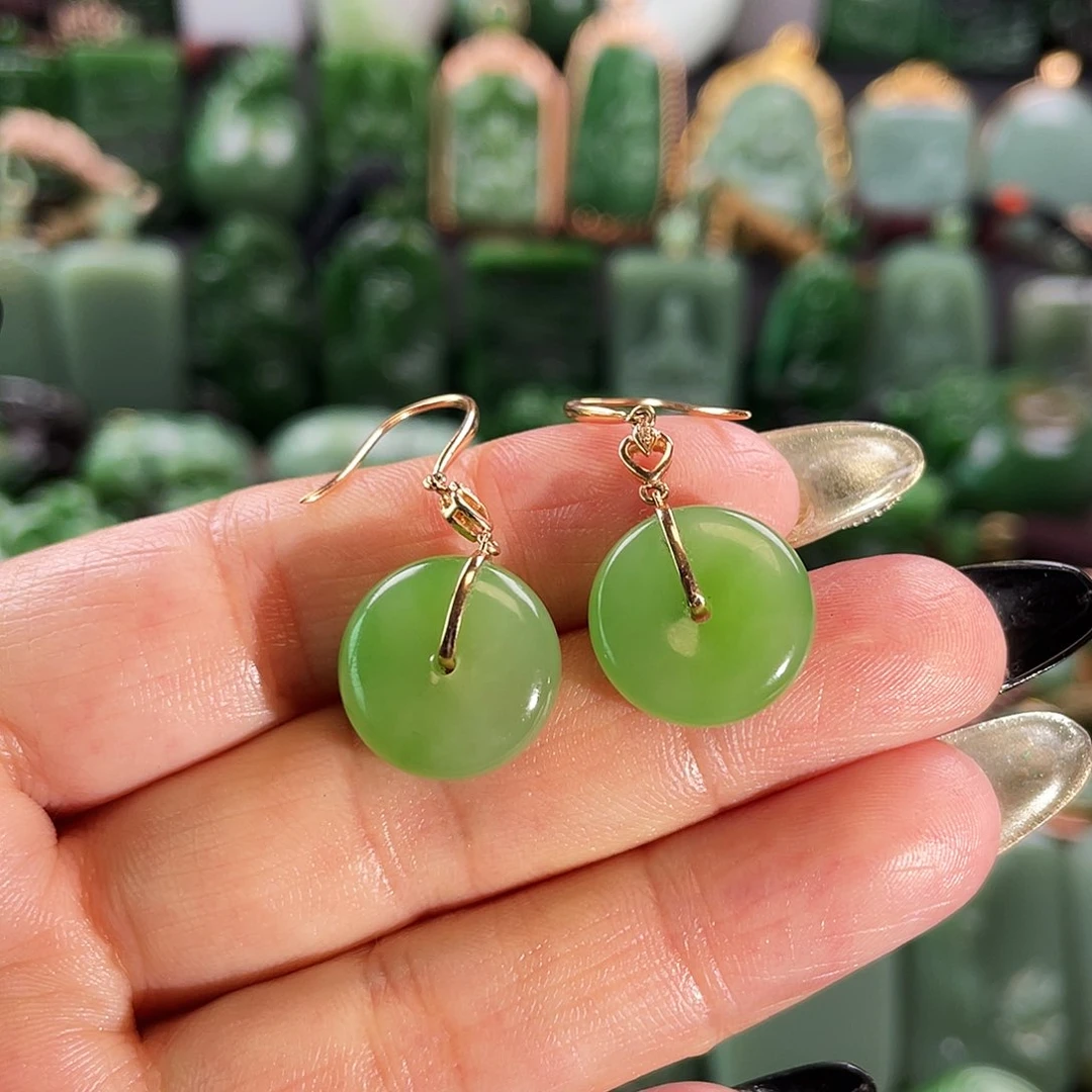 和田玉耳坠18K金镶嵌