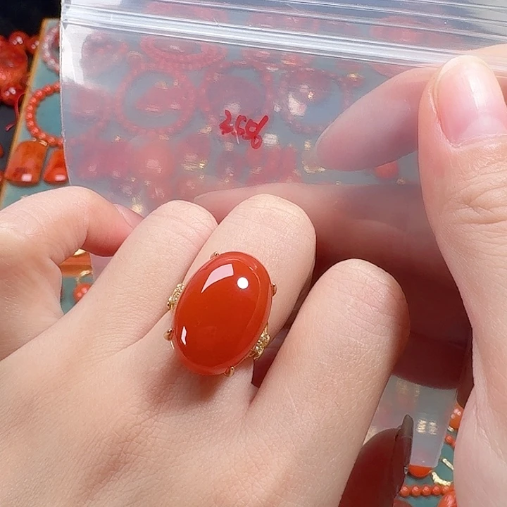 南红玛瑙银S925镶嵌戒指