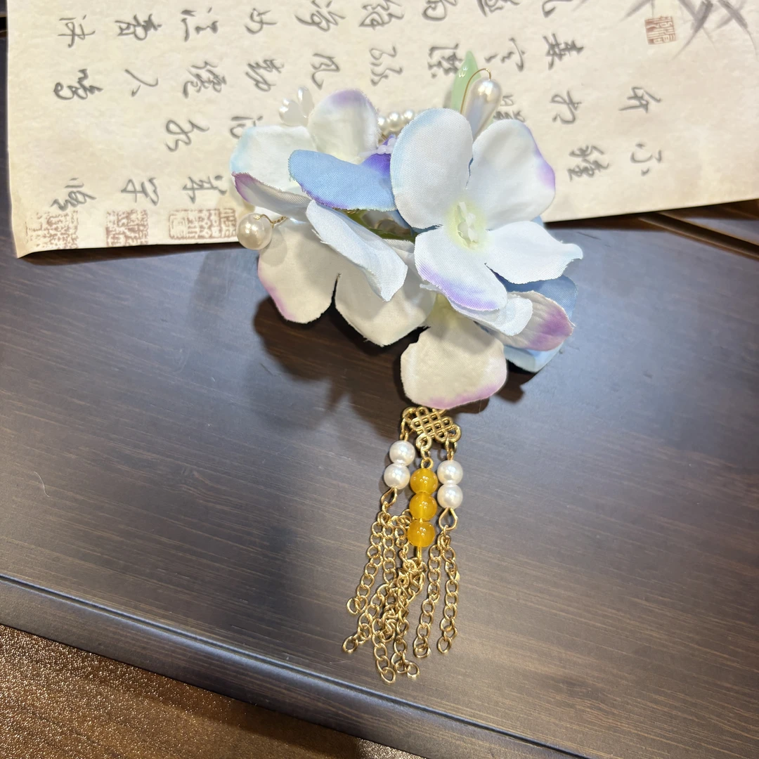 【云鬓花颜阁娟花发夹】琼花曳金新中式爆款汉服绢花古风发饰B188