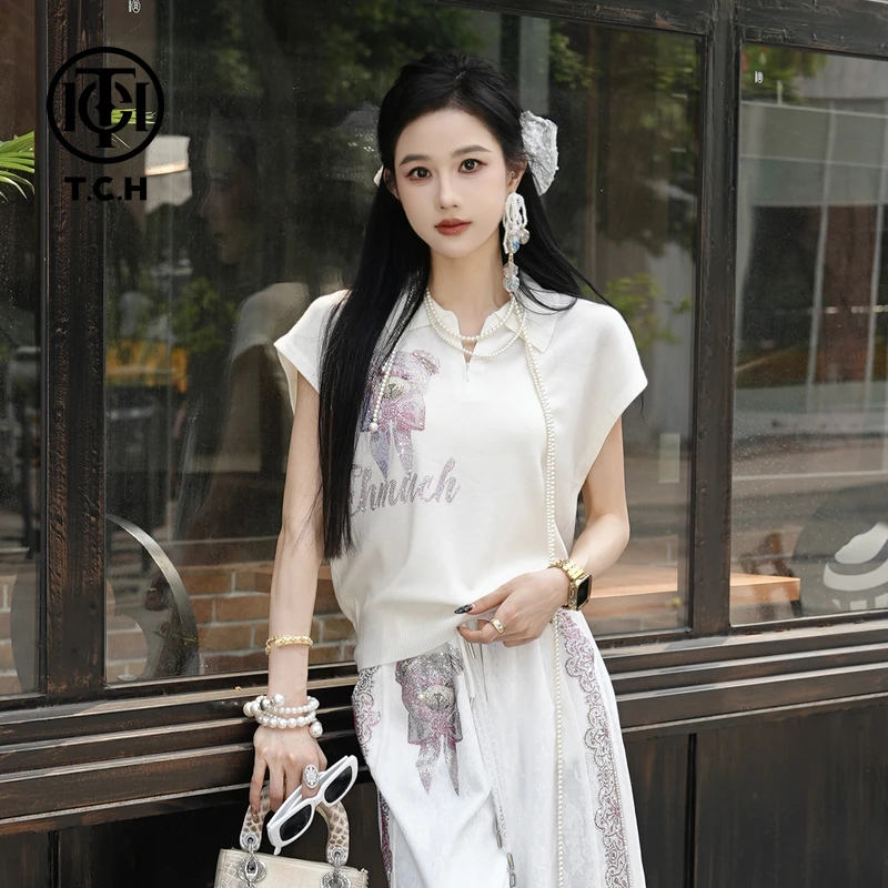 TCH私服烫钻工艺春夏新款休闲时尚百搭T恤女T75A09E5112轻奢tch
