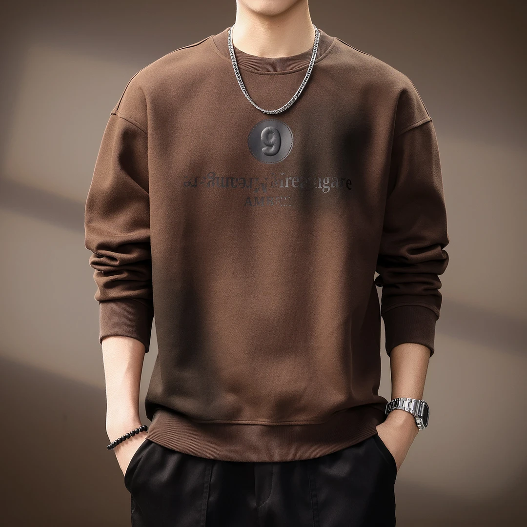 LEROLEHAR高端重磅字母印花卫衣男士秋季新款宽松休闲复古上衣