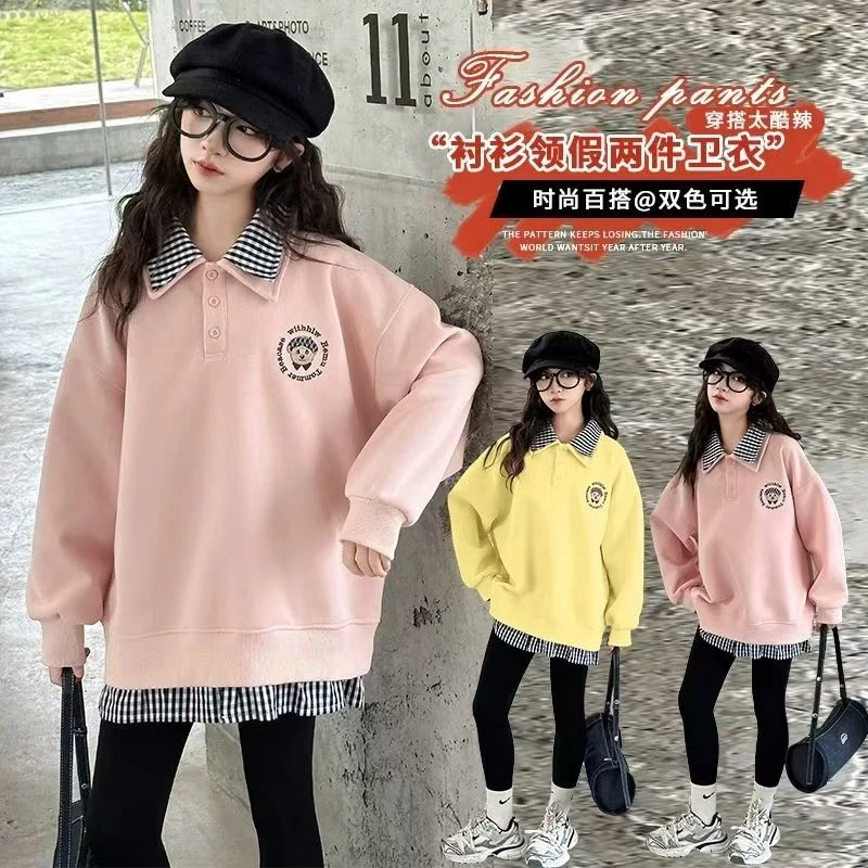 女童卫衣春秋装2025新款中大童学院风POLO衫儿童女孩韩系穿搭上衣