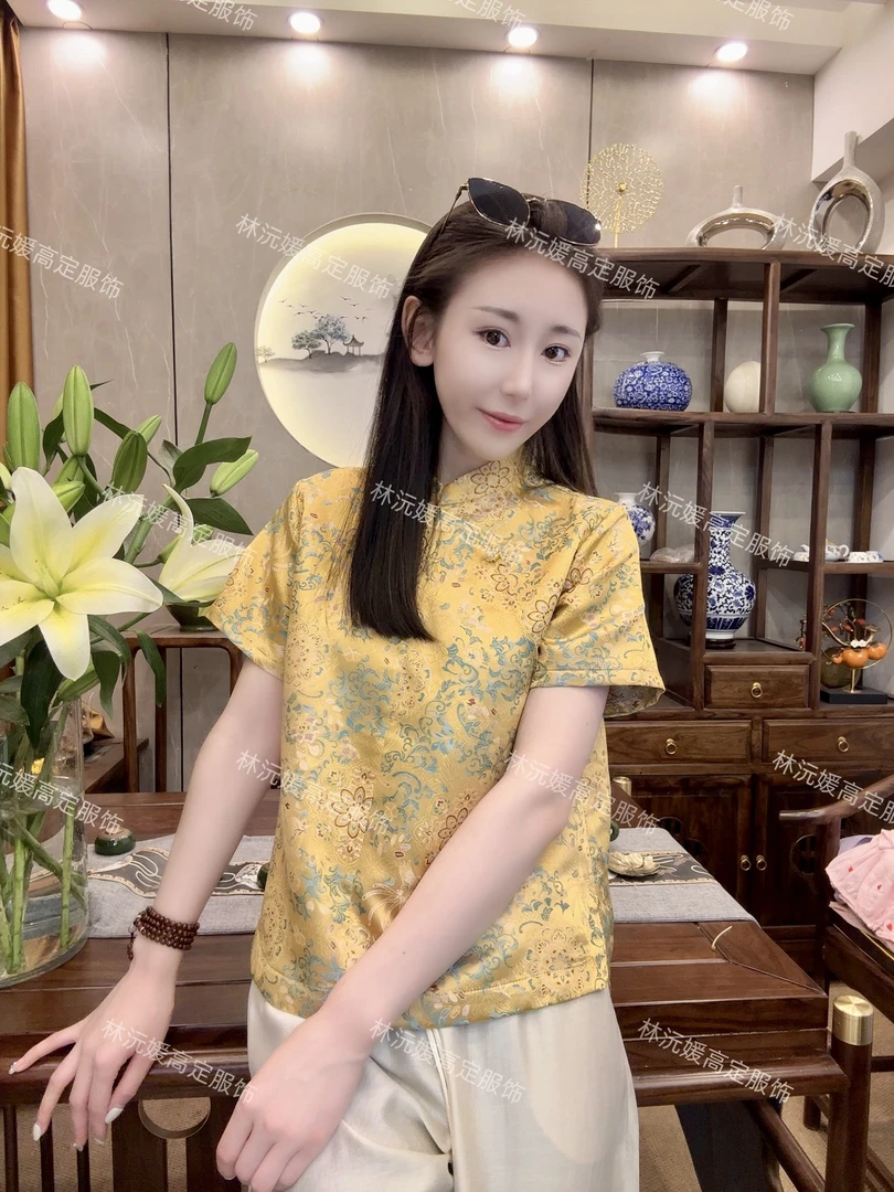 【沅媛】“宝相凤凰”夏季新中式气质国风女士休闲日常小衫上衣6715