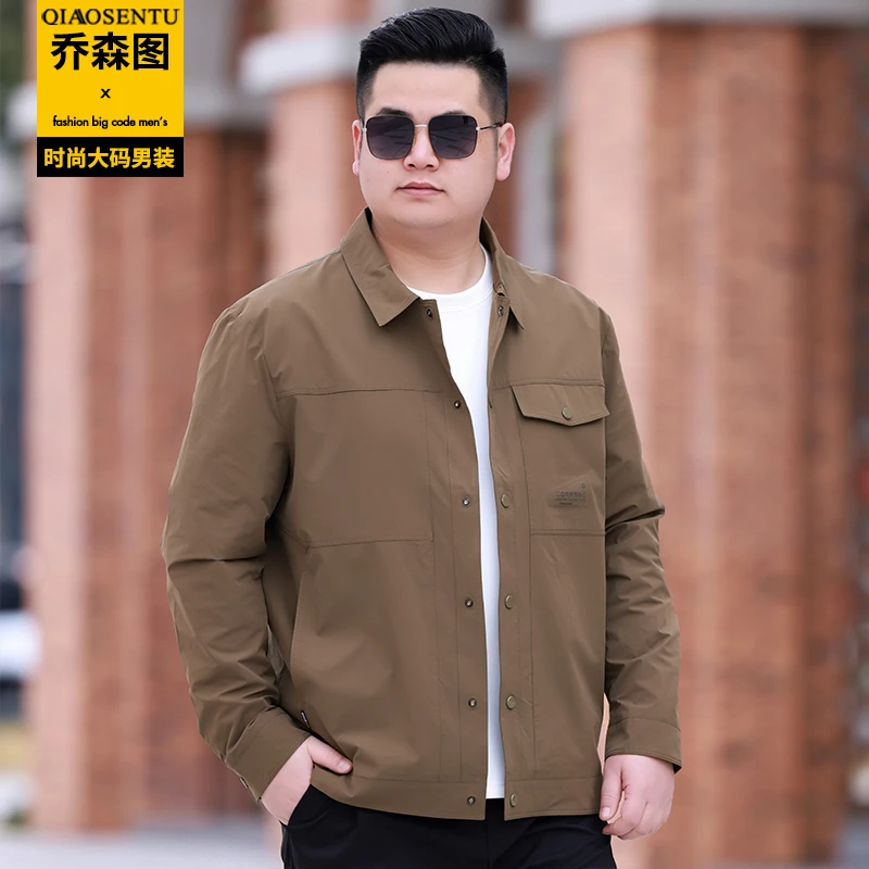 特大码男翻领夹克加肥加大宽松衬衫式上衣胖子春季300斤休闲外套