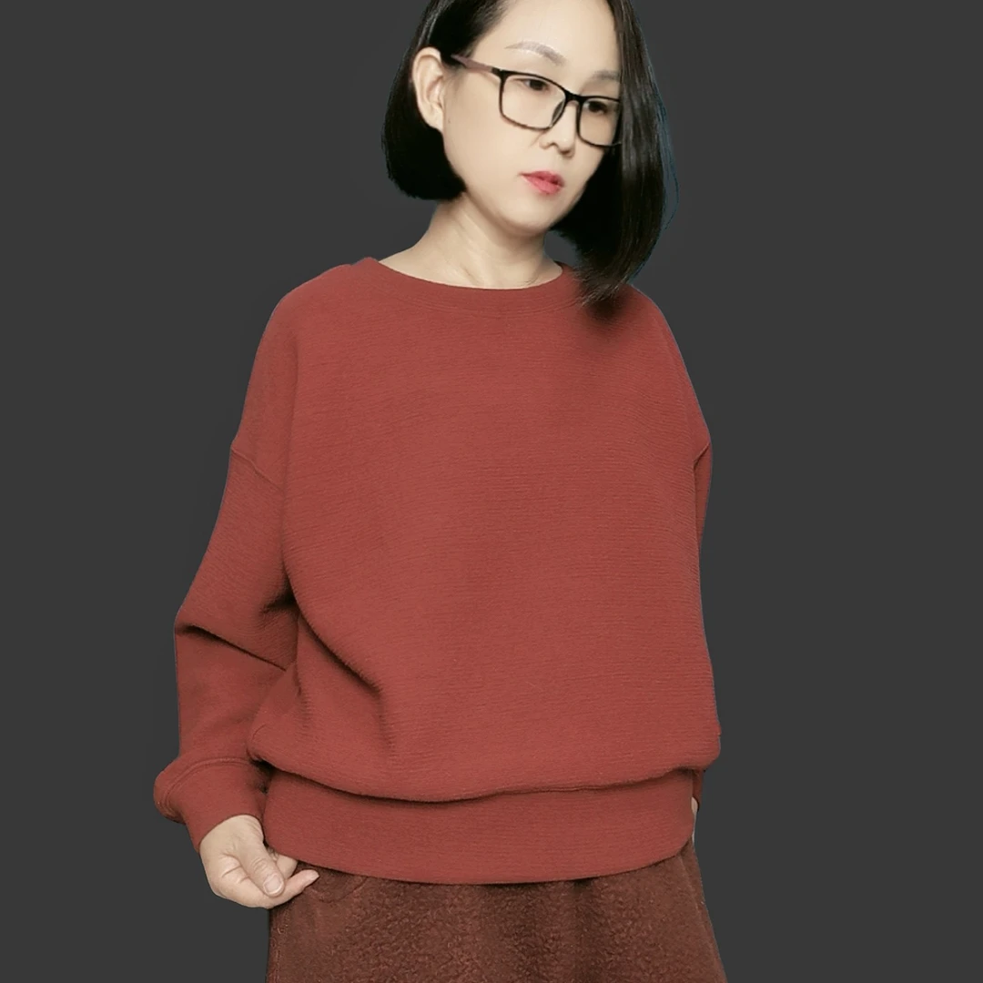 秋冬波纹双面肌理空气层百搭卫衣舒适亲肤宽松圆领长袖套头上衣