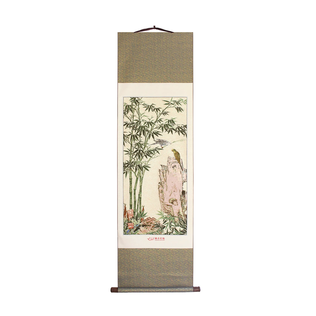 022137 卷轴二则四屏 竹 金