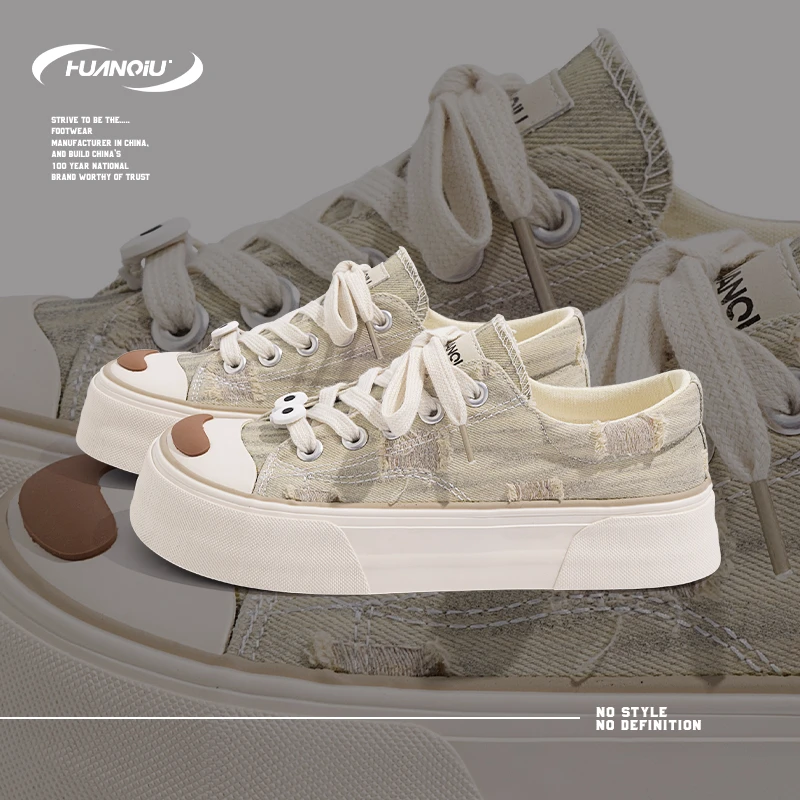 HUANQIU/环球烟雨江南休闲韩版帆布鞋女2025新款厚底ins潮流板鞋