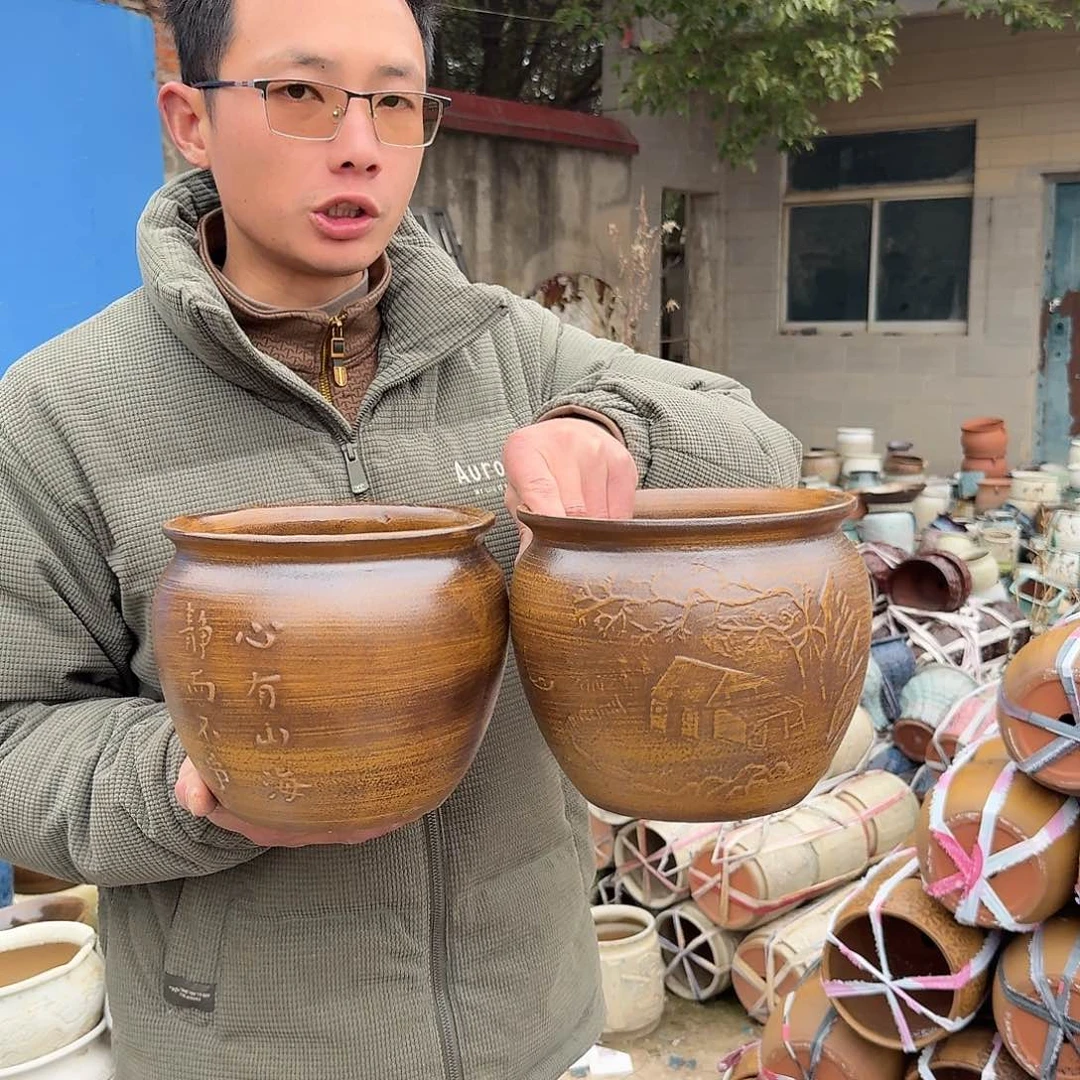 紫砂花盆口19个17（两个心有