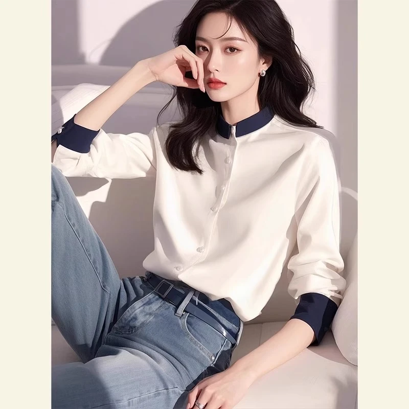 法式气质轻奢白色拼接衬衫女春季新款今年流行洋气别致独特上衣服