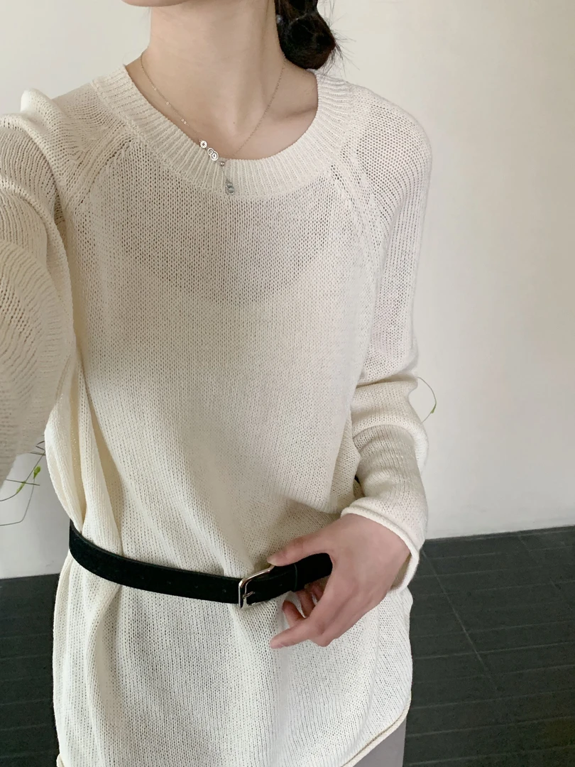 【DUODUO 679985】和纸纱圆领针织T恤夏季新款女宽松慵懒风针织衫