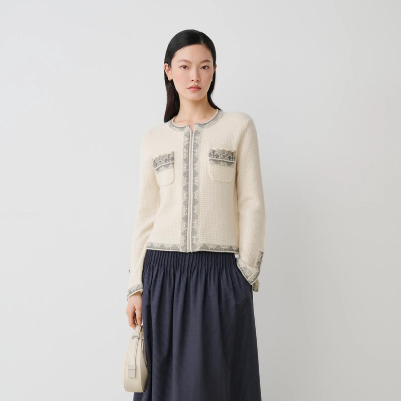 【商场同款】HPLY荷比俪24秋新女小香风古典毛衫外套HYE34650217