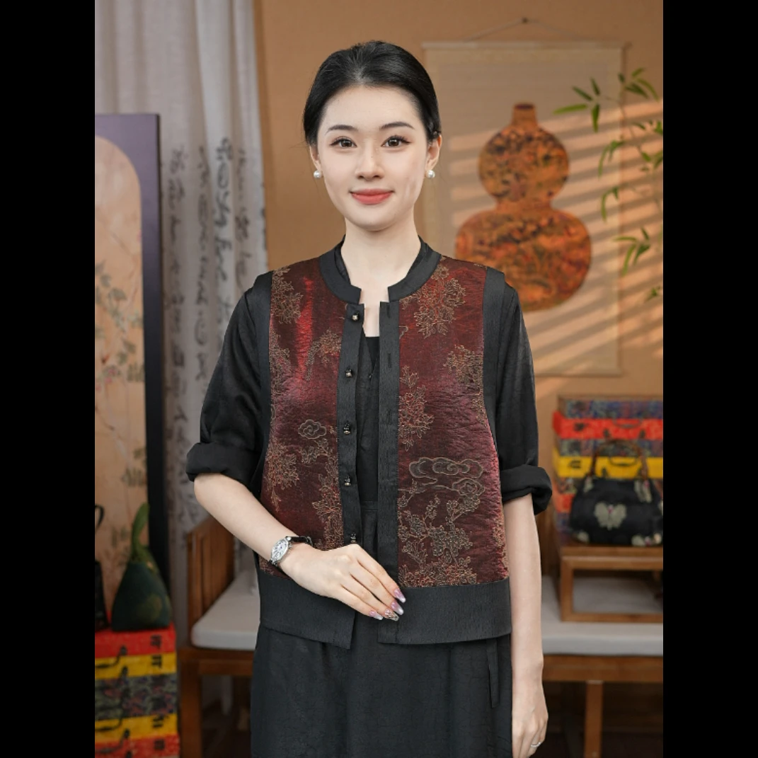 [锦霞唐韵] 秋冬新款新中式复古缎夹新中式双面穿马甲