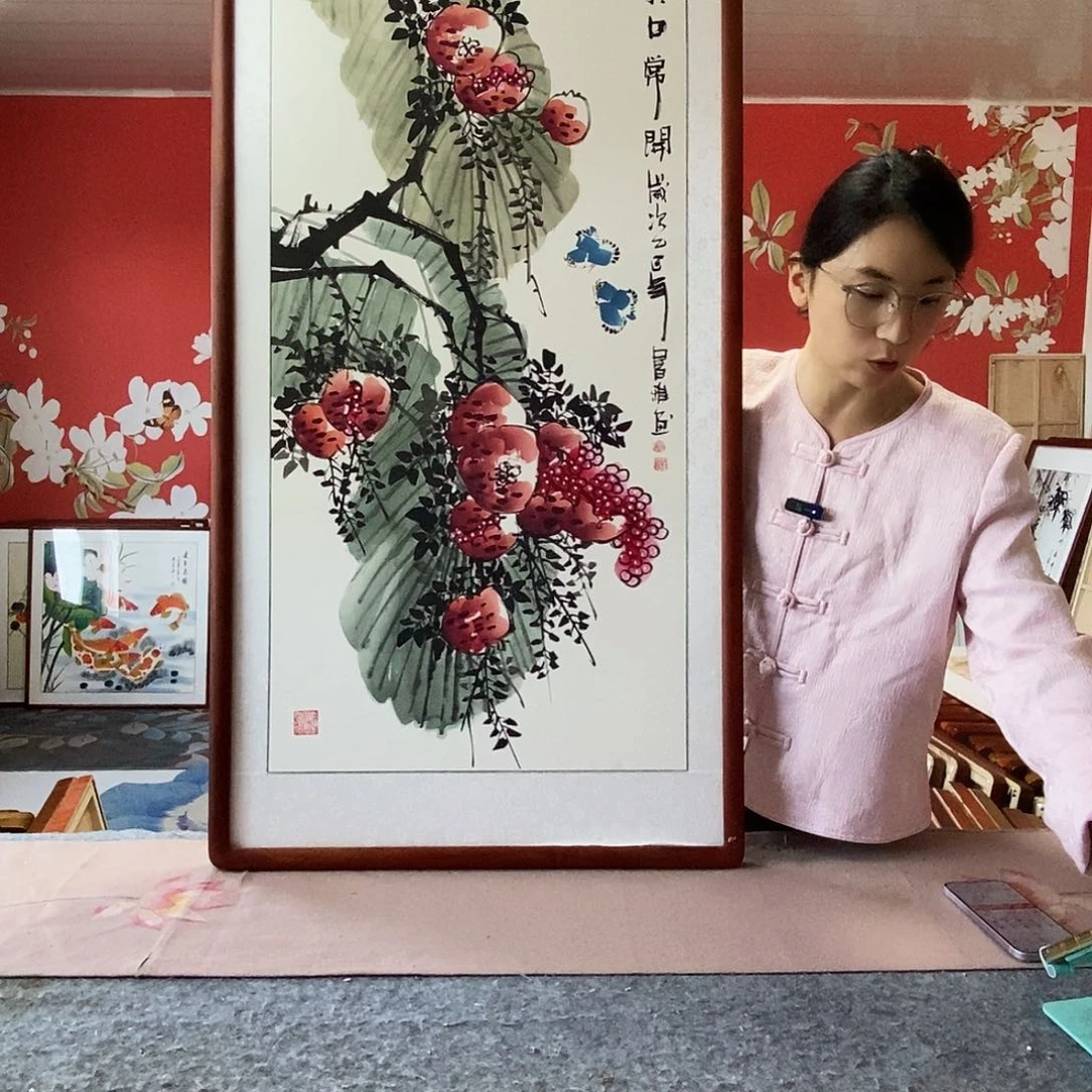 国画手写手绘国画作品带框包邮62✖️122