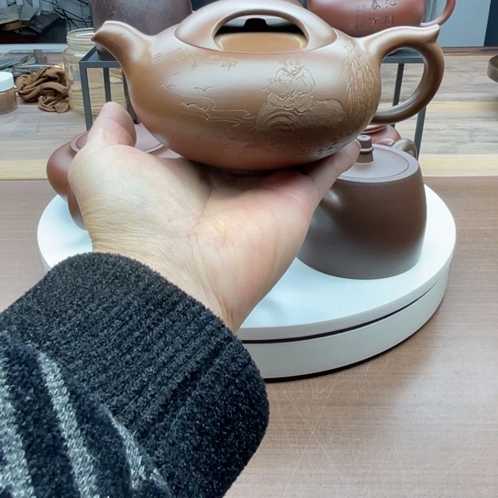 y***宝茶壶紫砂原矿紫泥牛盖腹鼓壶360cc