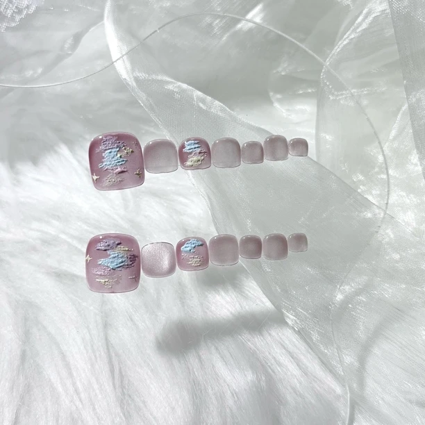 【彩虹云】新款手工穿戴甲夏季百搭猫眼美甲显白高级感短款甲片可爱