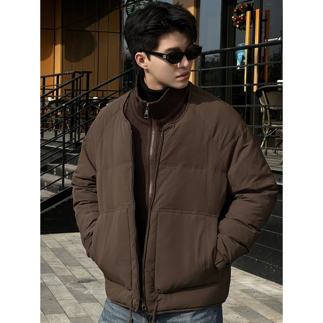 白鸭绒针织假两件美式短款休闲百搭潮流单领羽绒服Y299