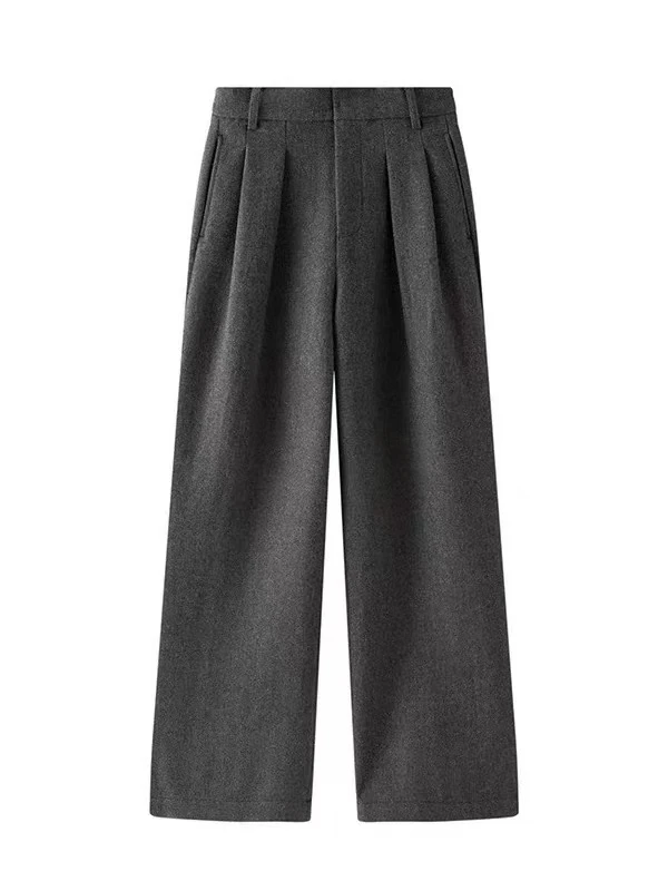 日制羊毛阔腿裤直筒裤休闲裤女裤秋冬气质高腰百搭宽松