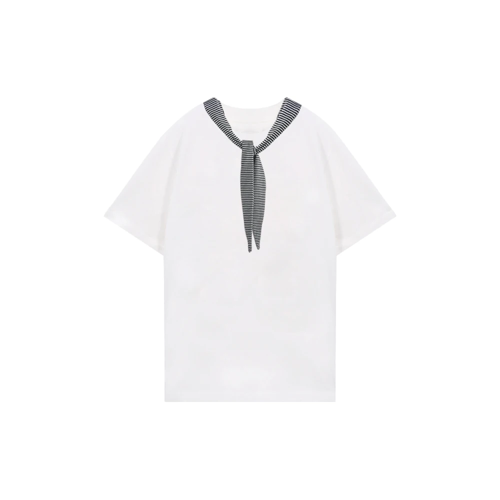 RATX53024条纹披肩圆领短袖t恤女2025夏季新款休闲百搭上衣