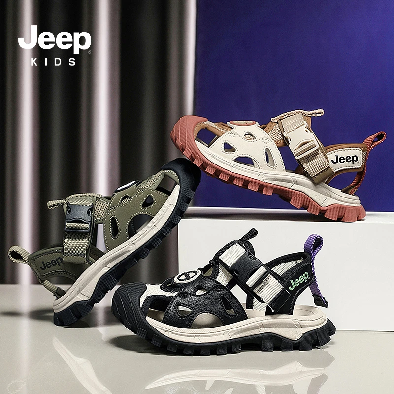 jeep儿童凉鞋夏季轻便沙滩鞋2025新款镂空男童运动鞋软底防滑鞋子
