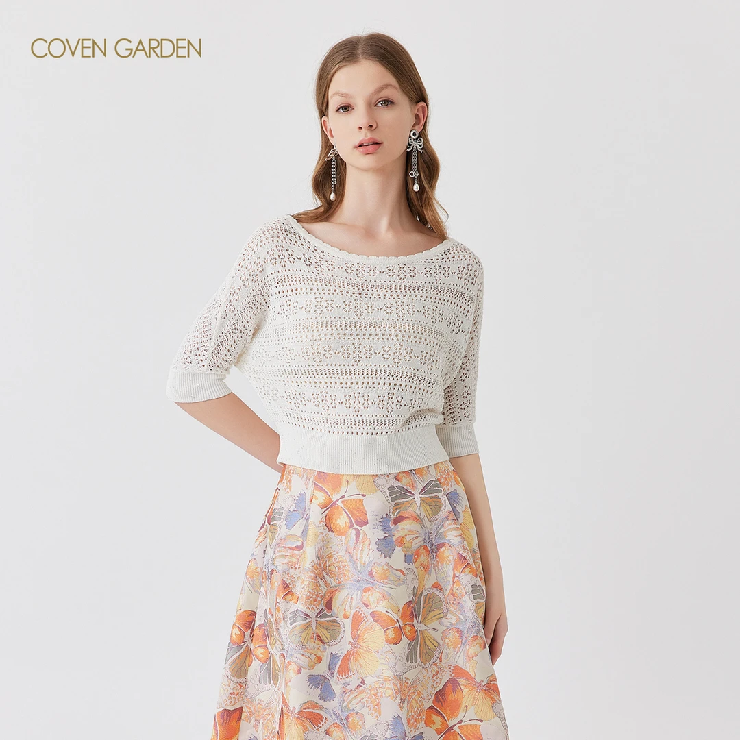 哥文花园 莫代尔七分袖毛织衫 CLA2034250 COVEN GARDEN蕾丝