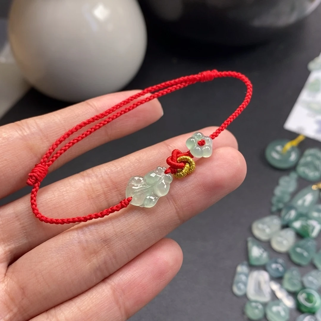 翡翠裸石晴绿小鱼花花手绳