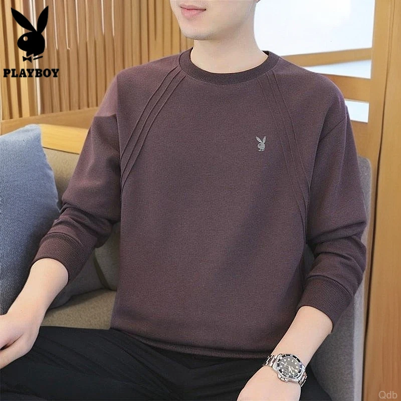 花花公子长袖秋季卫衣男士2025纯色上衣休闲时尚打底衫男圆领新款