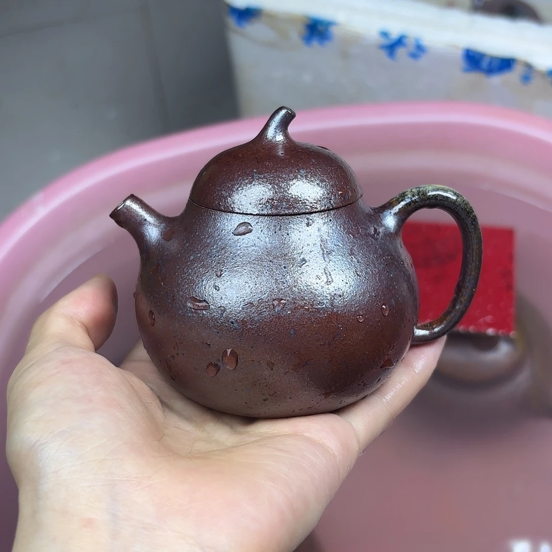 茶壶紫砂瑕疵柴烧紫砂茄瓜