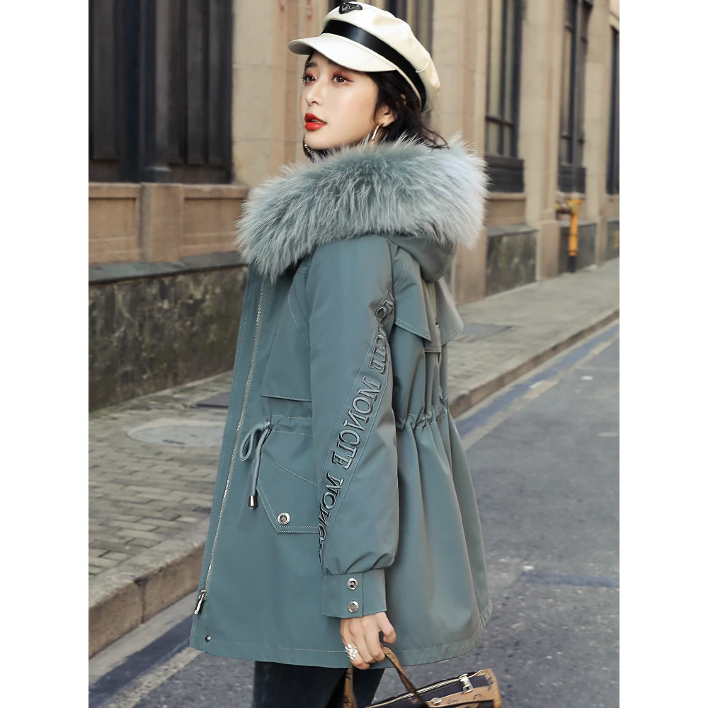 秋冬新款妈妈派克服中长款加绒加厚连帽中老年女装外套