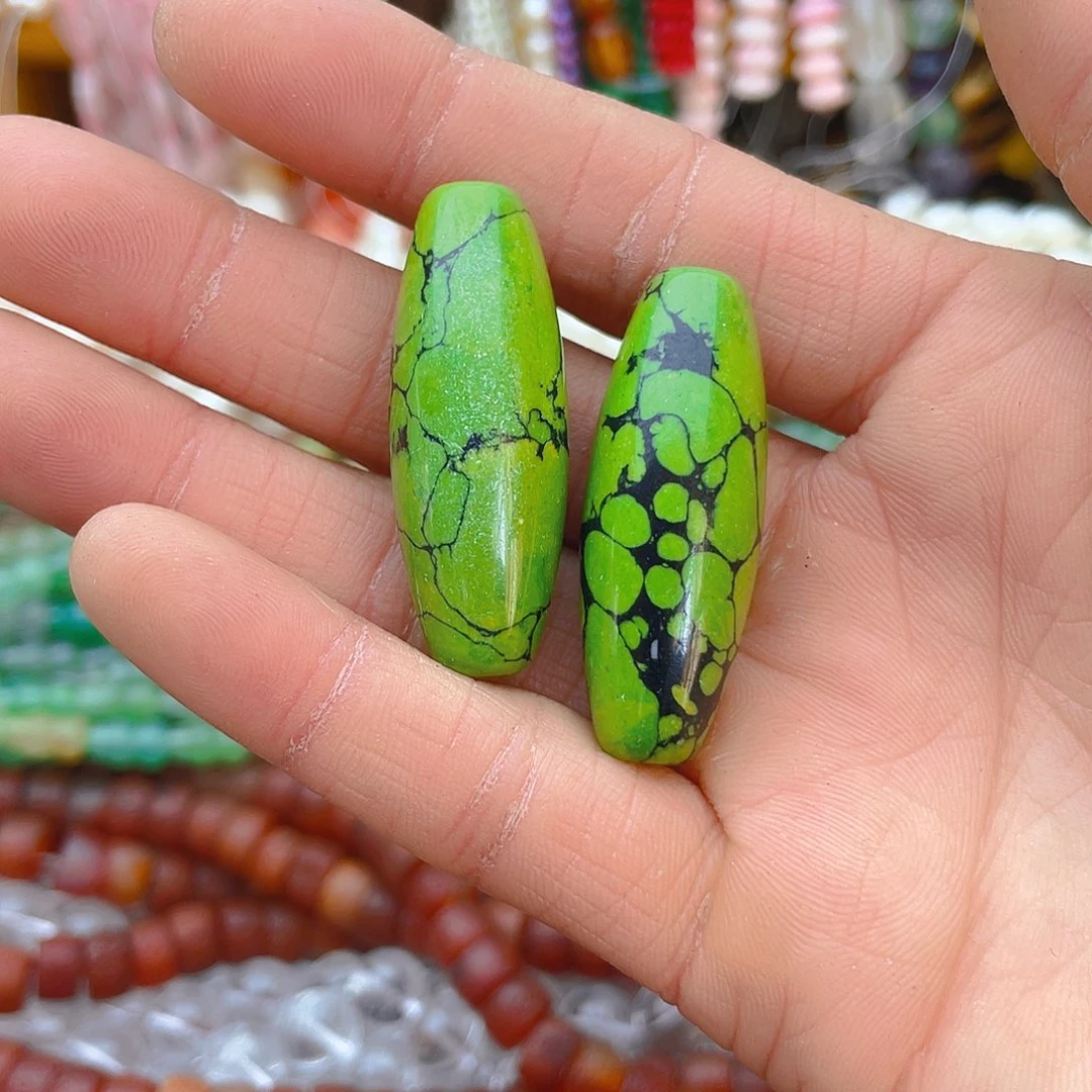 玛瑙/玉髓珠宝半成品未镶嵌松石天，珠2颗15*40