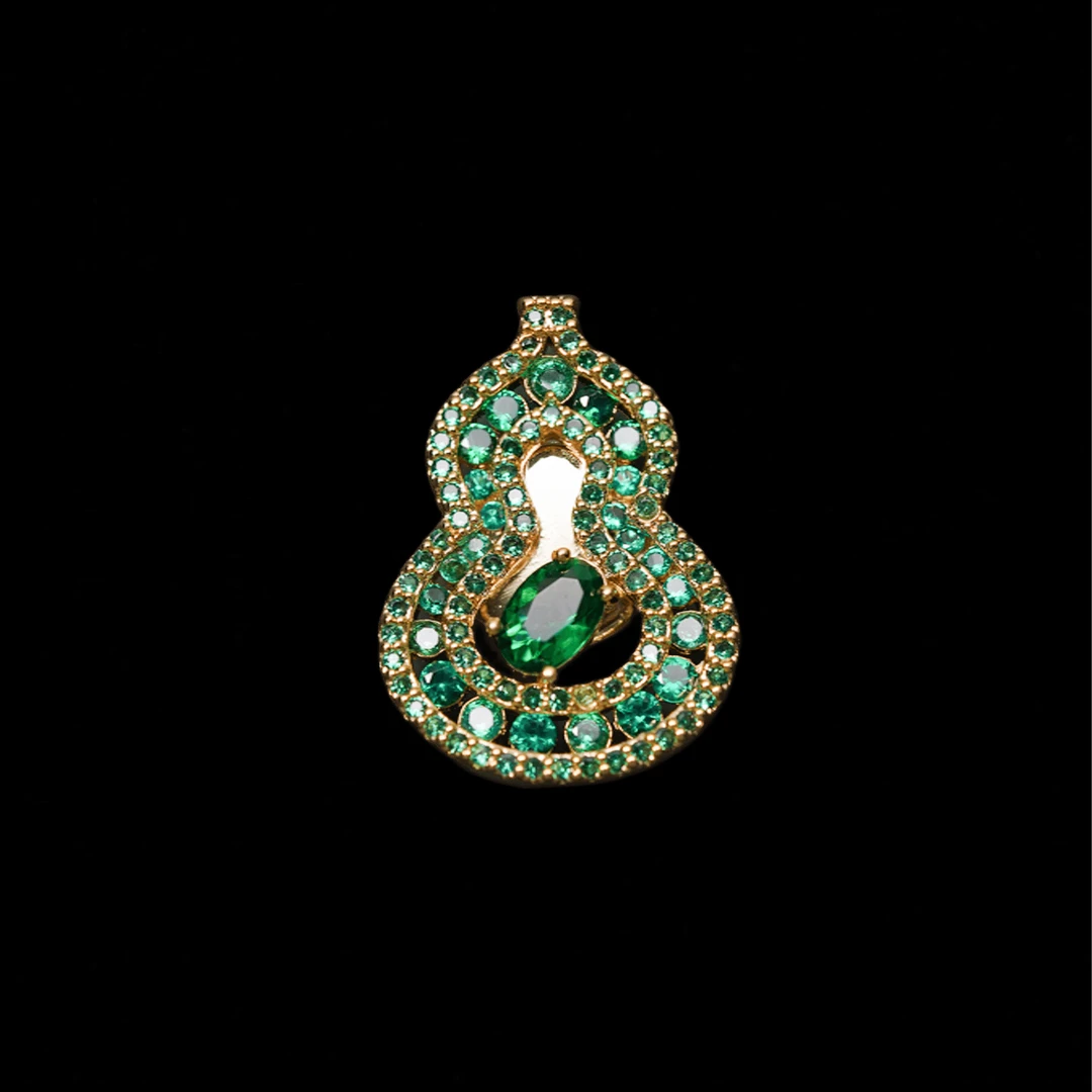 铜合金合成锆石胸针 时尚气质百搭绿色葫芦磁铁扣胸针5426