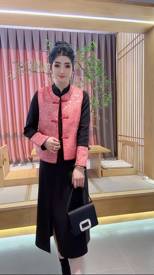 秋冬新款2024时尚气质盘扣9263印花新中式国潮两件套