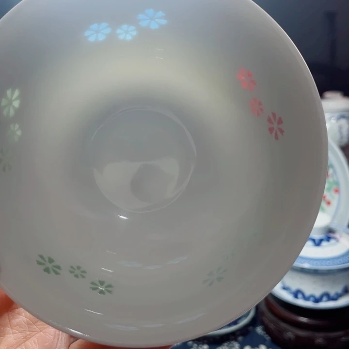 青花玲珑5寸饭碗三星花彩玲珑