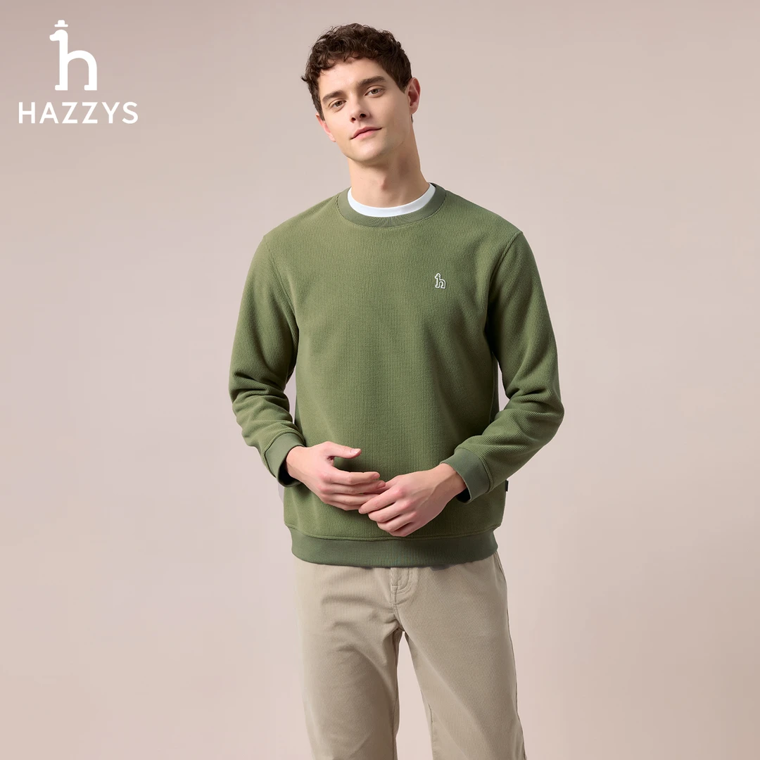【商场同款】HAZZYS哈吉斯秋冬季男士套头卫衣纯色针织休闲长袖上衣