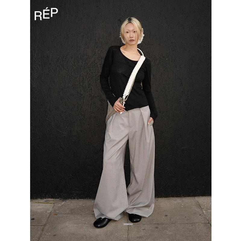 REP-MOMONARY设计师品牌黑色/蓝色圆领长袖T恤25SS 买手店