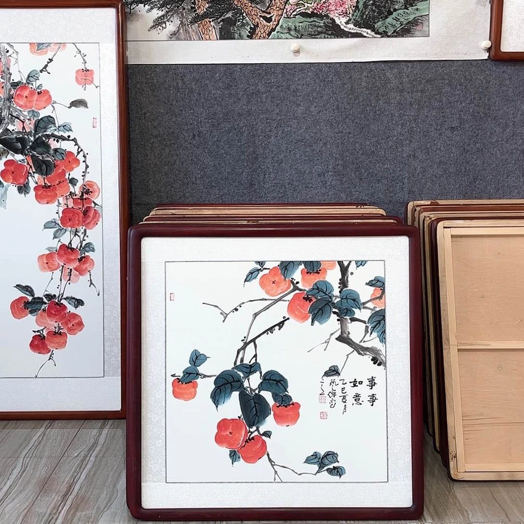 国画书画作品带框63×63厘米