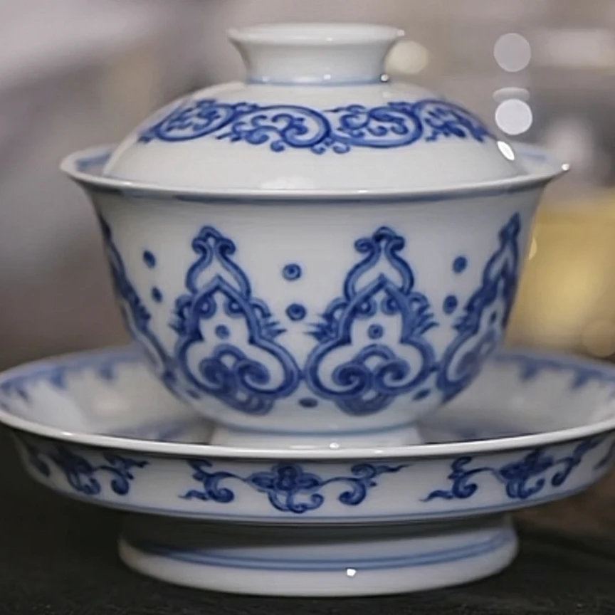 【黄老邪真选】望月怀古｜仿成化宝相花三才盖碗青花瓷茶盖碗茶具