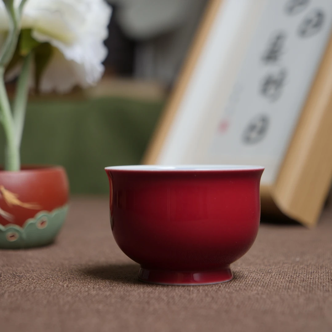 四海【银朱冰梅主人杯】景德镇青花釉下彩纯手绘功夫茶道杯陶瓷茶具