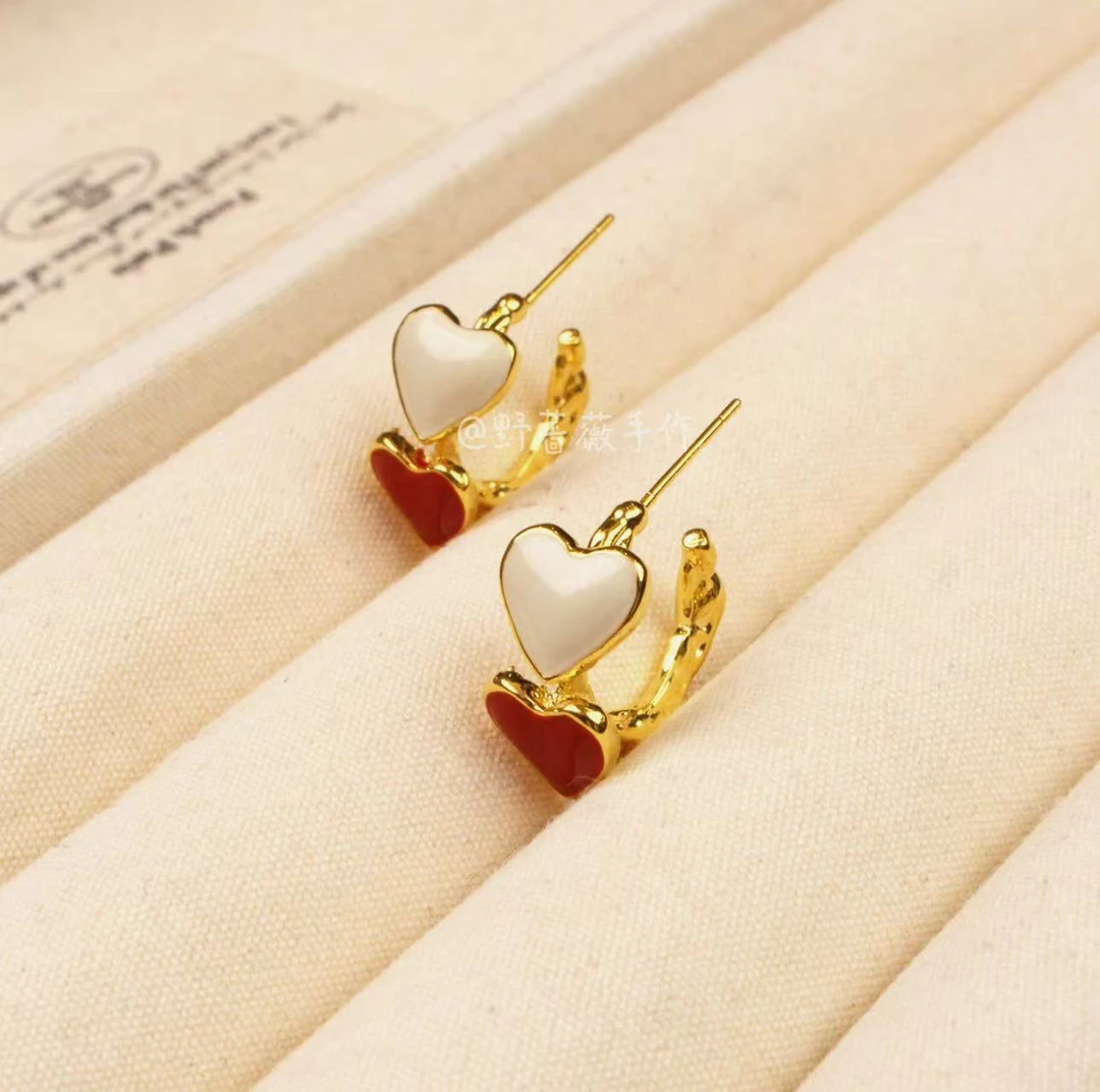 铜合金珐琅耳饰 【心动】珐琅滴油爱心百搭轻奢简约气质百搭耳环