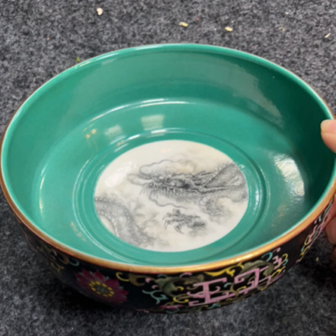 墨彩穿云龙乌金釉笔洗